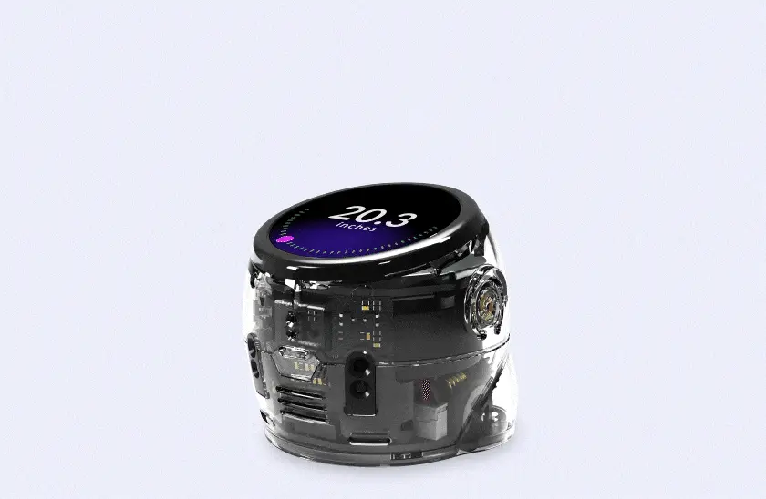 Ozobot Ari toont een meetwaarde op het ronde scherm